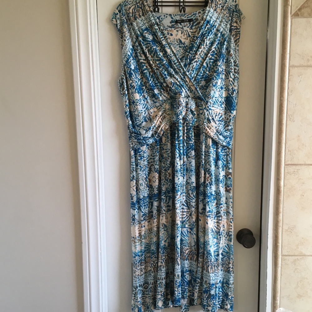 Blue/Aqua/Tan Print Dress
